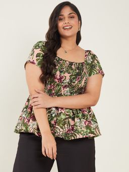 KASSUALLY - CURVE BY KASSUALLY Women Green Floral Smocked Top