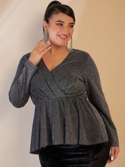 KASSUALLY - CURVE BY KASSUALLY Women Grey Wrapped Peplum Top