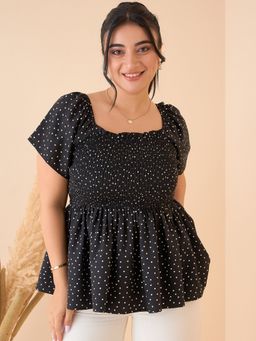 KASSUALLY - CURVE BY KASSUALLY Women Black Smocked Peplum Top