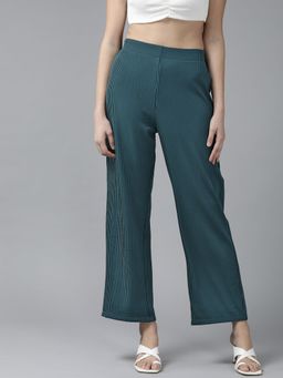 KASSUALLY - Women Cotton Stripes Green Pant