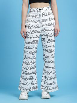 KASSUALLY - Women Polyester Typography White Pant