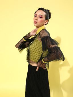 KASSUALLY - Women Polyester Self Design Black Shirt