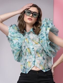 KASSUALLY - Women Polyester Geometric Green Shirt
