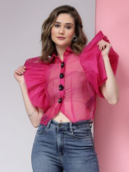 KASSUALLY - Women Polyester Solid Pink Shirt