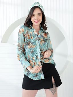 KASSUALLY - Women Polyester Floral Green Shirt