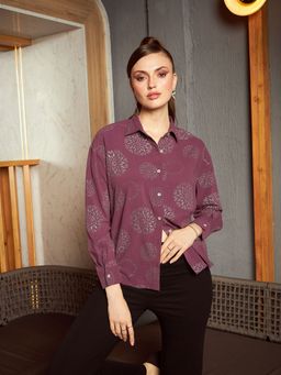 KASSUALLY - Women Polyester Printed Wine Shirt
