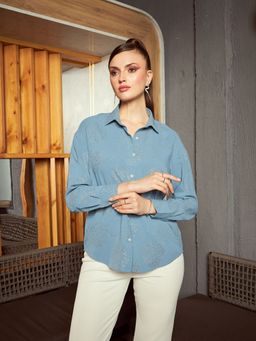 KASSUALLY - Women Polyester Printed Blue Shirt