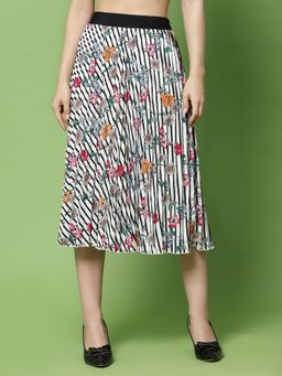 KASSUALLY - Women Polyester Floral White Midi Skirt