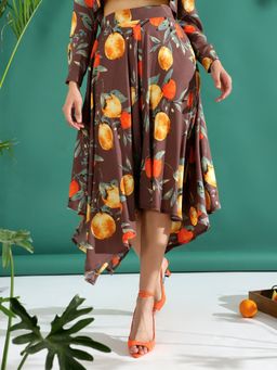 KASSUALLY - Women Polyester Printed Brown Midi Skirt