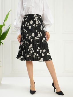 KASSUALLY - Women Polyester Floral Black Midi Skirt
