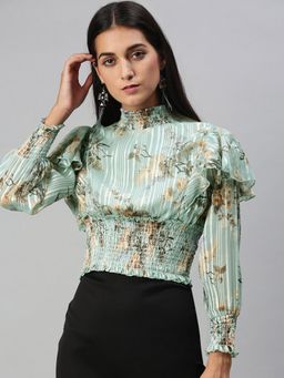 KASSUALLY - Women Aqua Smocked Floral Top