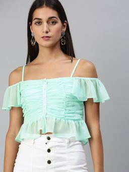 KASSUALLY - Women Aqua Ruched Strappy Crop Top