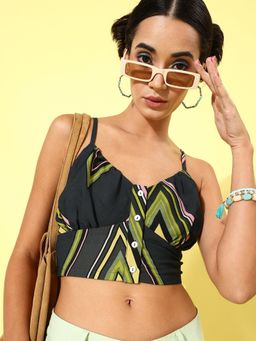 KASSUALLY - Women Black Front Open Strappy Crop Top