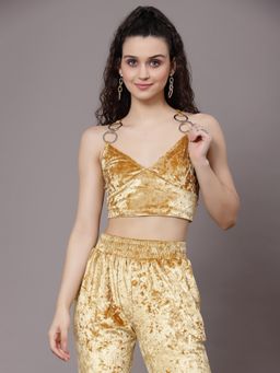 KASSUALLY - Women Gold V-Neck Crop Top