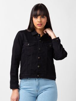 Spykar - Women Black Lycra Regular Fit Full Sleeve Denim Jacket