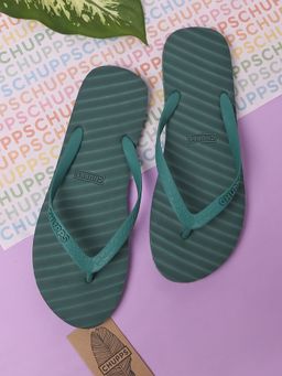 Chupps - Women Green Textured Monochrome Natural Rubber Flip Flops