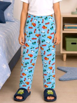 KiddoPanti - Boys Blue Printed Cotton Pant
