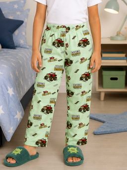 KiddoPanti - Boys Green Printed Cotton Pant