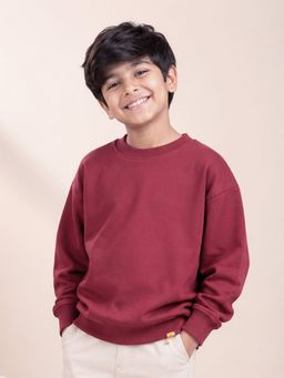 KiddoPanti - Boys Maroon Solid/Plain Fleece Sweatshirt