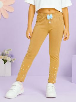 KiddoPanti - Girls Gold Embellished/Sequined Cotton Leggings