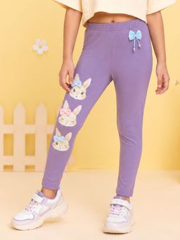 KiddoPanti - Girls Lavender Embroidered Cotton Leggings
