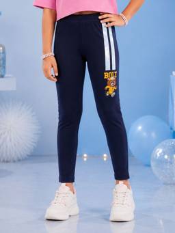 KiddoPanti - Girls Navy Blue Printed Cotton Leggings