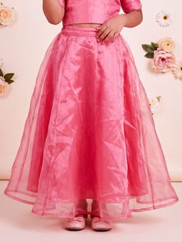 KiddoPanti - Girls Pink Solid/Plain Polyester Skirt