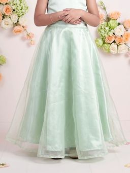 KiddoPanti - Girls Green Solid/Plain Polyester Skirt