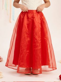 KiddoPanti - Girls Red Solid/Plain Polyester Skirt
