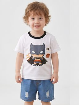Googo Gaaga - Boys White Printed Cotton T-Shirt with Short