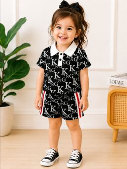 Googo Gaaga - Girls Black Printed Cotton Co-Ord Set