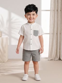 AJ Dezines - Boys Grey Textured Cotton Blend Shirt with Shorts