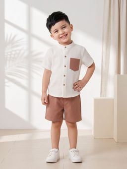 AJ Dezines - Boys Pink Textured Cotton Blend Shirt with Shorts