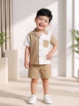 AJ Dezines - Boys Brown Printed Cotton Co-Ord Set