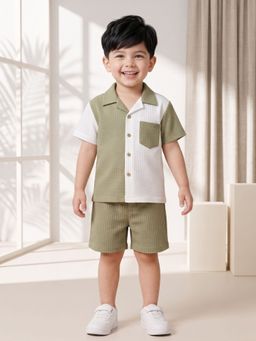 AJ Dezines - Boys Green Printed Cotton Co-Ord Set