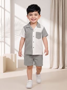 AJ Dezines - Boys Grey Printed Cotton Co-Ord Set