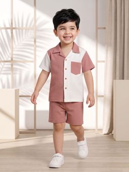 AJ Dezines - Boys Pink Printed Cotton Co-Ord Set