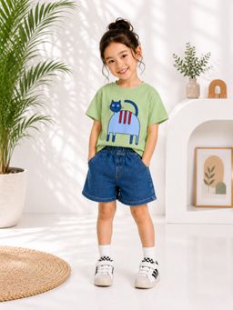 Googo Gaaga - Boys Green Printed Cotton T-Shirt with Short