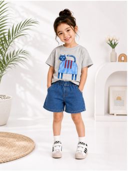 Googo Gaaga - Boys Grey Printed Cotton T-Shirt with Short