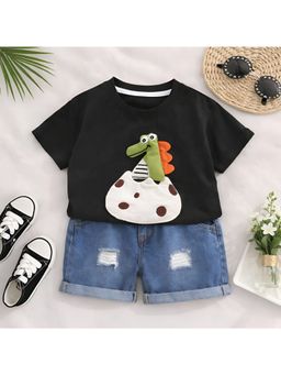 Googo Gaaga - Boys Black Printed Cotton T-Shirt with Short
