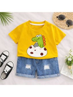 Googo Gaaga - Boys Yellow Printed Cotton T-Shirt with Short