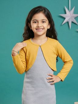 KiddoPanti - Girls Yellow Solid/Plain Fleece Shrug