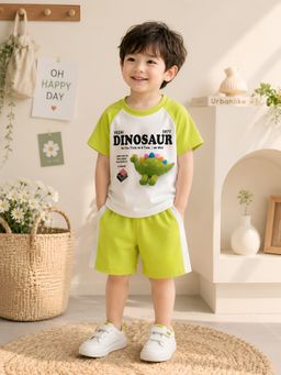 Googo Gaaga - Boys Green Printed Cotton T-Shirt with Short
