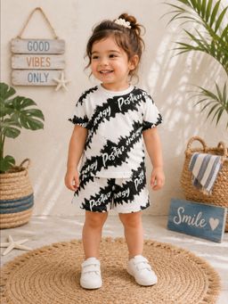 Googo Gaaga - Girls White Solid/Plain Denim Co-Ord Set