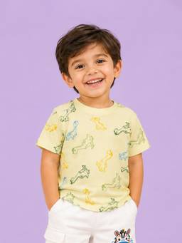 Kidbea - Boys Cream Printed Cotton T-Shirt
