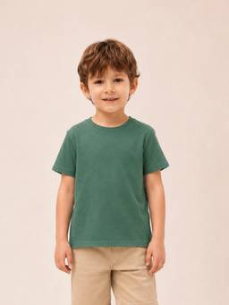 Kidbea - Unisex Green Solid/Plain Cotton T-Shirt