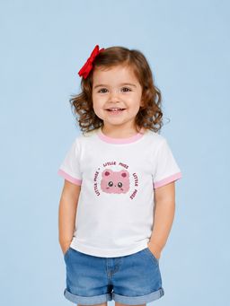 Kidbea - Girls White Printed Cotton T-Shirt