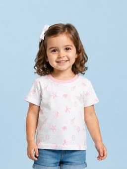 Kidbea - Girls White Printed Cotton T-Shirt