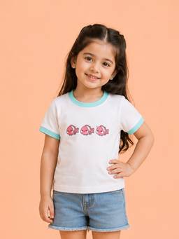 Kidbea - Girls White Printed Cotton T-Shirt