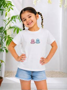 Kidbea - Unisex White Printed Cotton T-Shirt